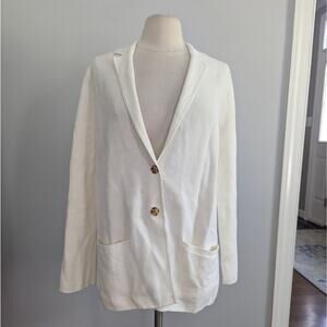 Women's Lands End White Cotton Sweater Cardigan Medium 10 - 12